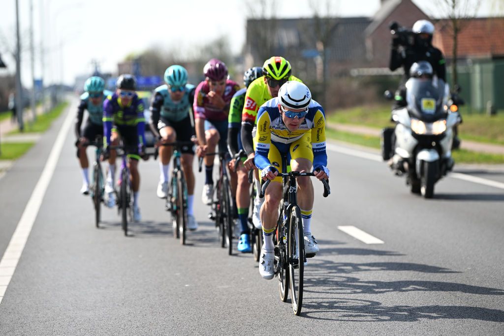 SCHOTEN BELGIUM APRIL 05 Ruben Apers of Belgium and Team Flanders Baloise compete in the breakaway during the 111th Scheldeprijs 2023 Mens Elite a 2053km one day race from Terneuzen to Schoten on April 05 2023 in Schoten Belgium Photo by Luc ClaessenGetty Images