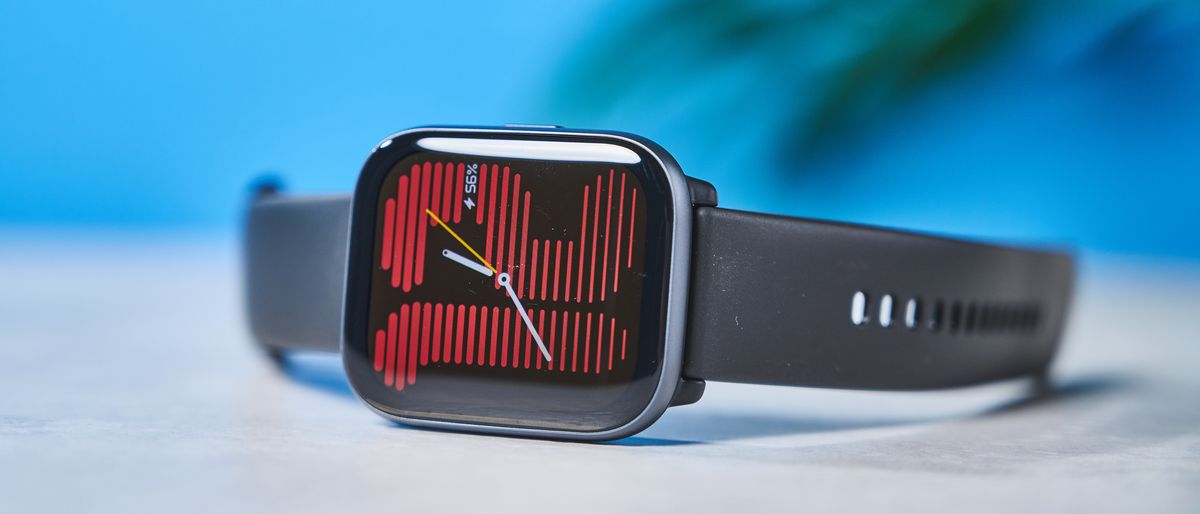 The Amazfit Active on a stone surface