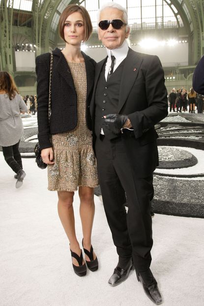 Keira Knightley and Karl Lagerfeld at Paris Fashion Week in 2010
