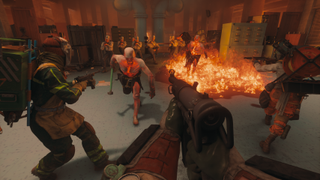 Hiss running through fire to attack in FBC: Firebreak.