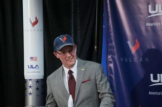 United Launch Alliance CEO Tory Bruno sports a new Vulcan cap at the press conference announcing the new rocket, April 13, 2015.