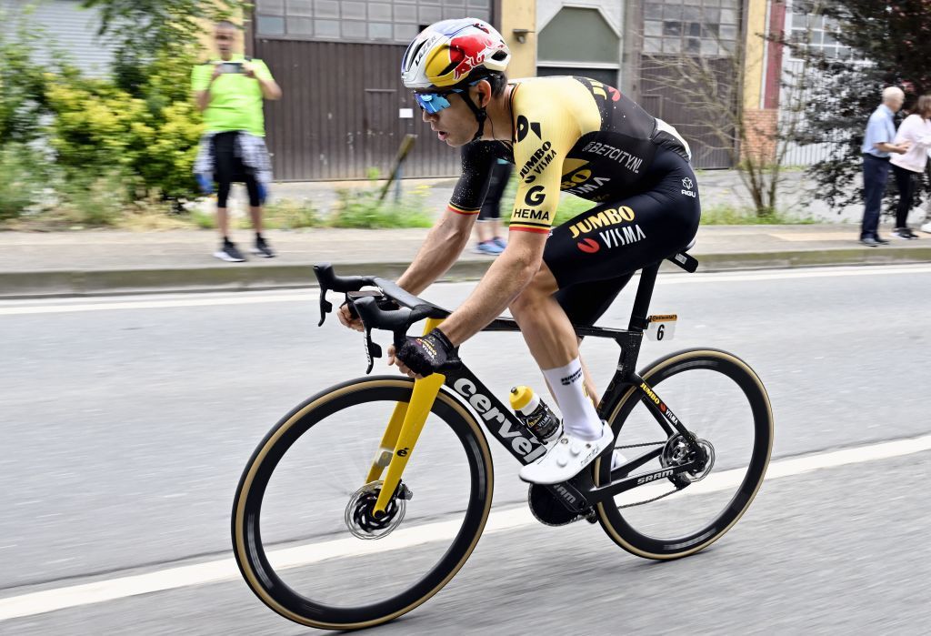 Belgian Wout Van Aert of JumboVisma pictured in action during the second stage of the Tour de France cycling race a 2089 km race from VitoriaGasteiz to San Sebastian Spain Sunday 02 July 2023 This years Tour de France takes place from 01 to 23 July 2023 BELGA PHOTO DIRK WAEM Photo by DIRK WAEM BELGA MAG Belga via AFP Photo by DIRK WAEMBELGA MAGAFP via Getty Images
