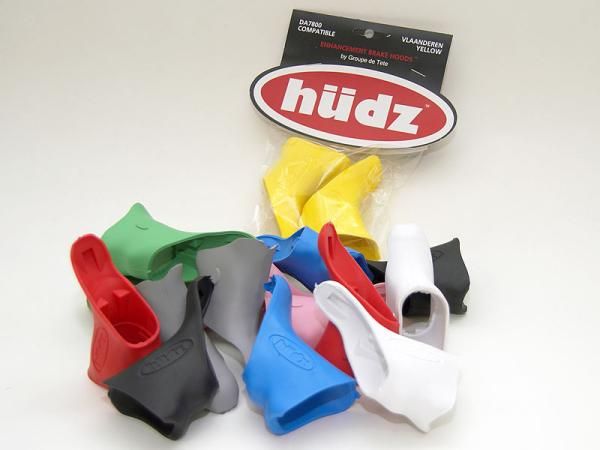 Hudz offers its replacement brake hoods in fourteen colors (not all of which are pictured here) and two rubber compounds.
