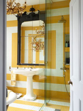 Yellow and white bathroom