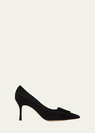Maysale Suede Pointed-Toe Buckle Pumps