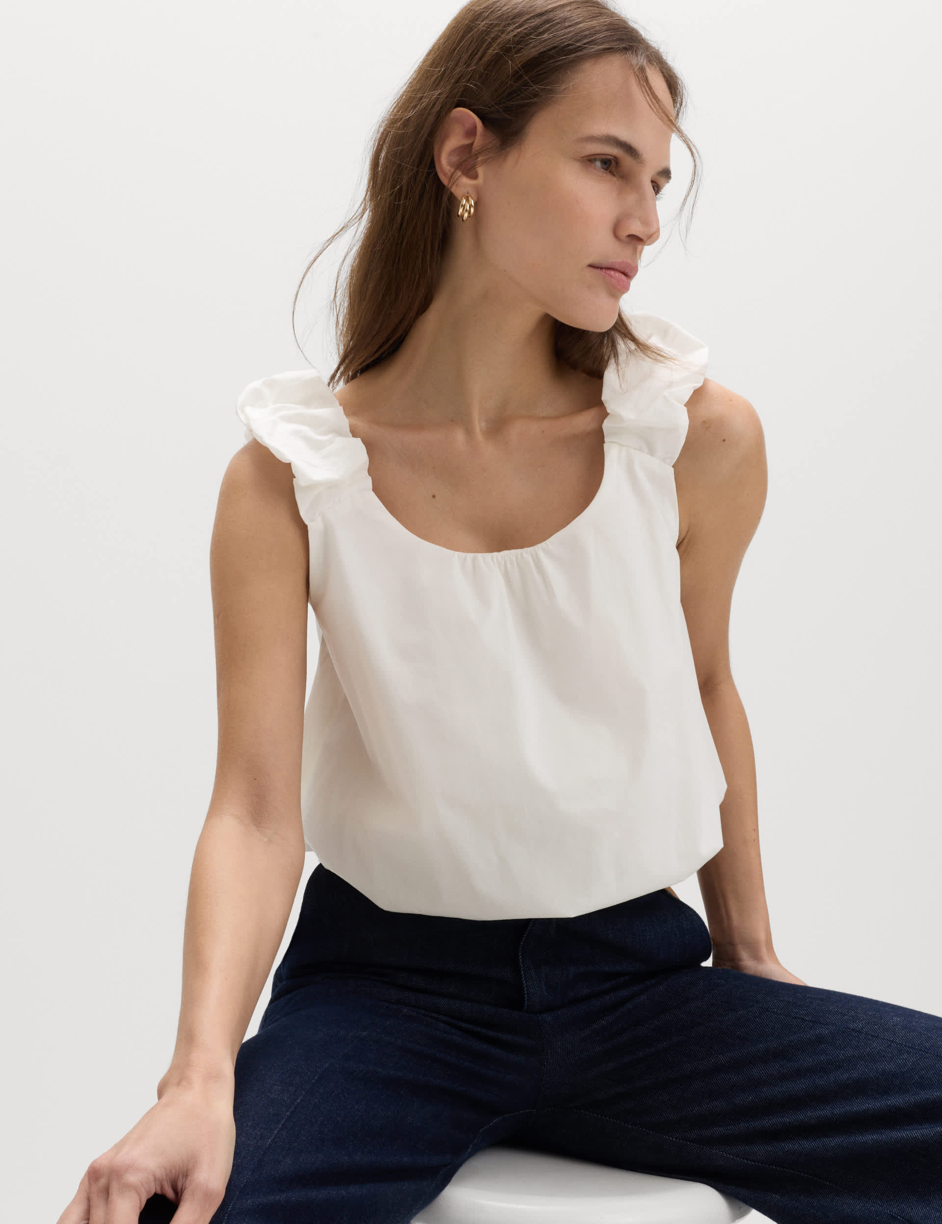 Pure Cotton Bubble Hem Puff Strap Top