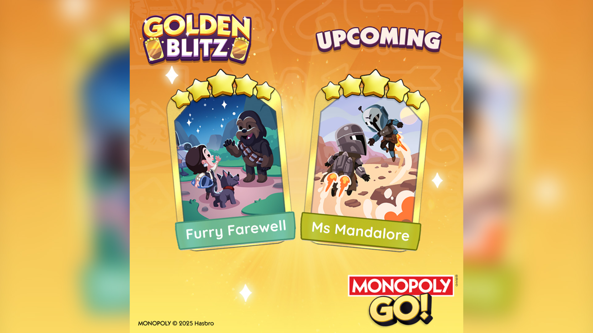 Monopoly Go Golden Blitz featuring Ms Mandalore and Furry Farewell
