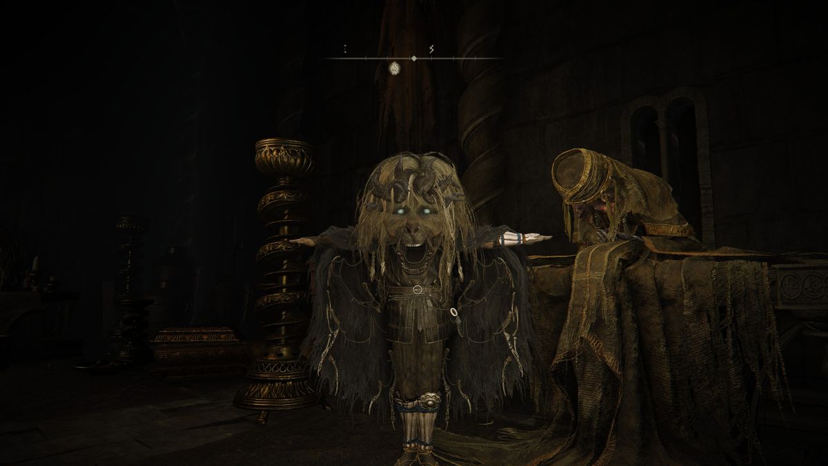 Screenshot showing Elden Ring: Shadow of the Erdtree's Hornsent Grandam, her location, quest rewards, and puzzle solutions