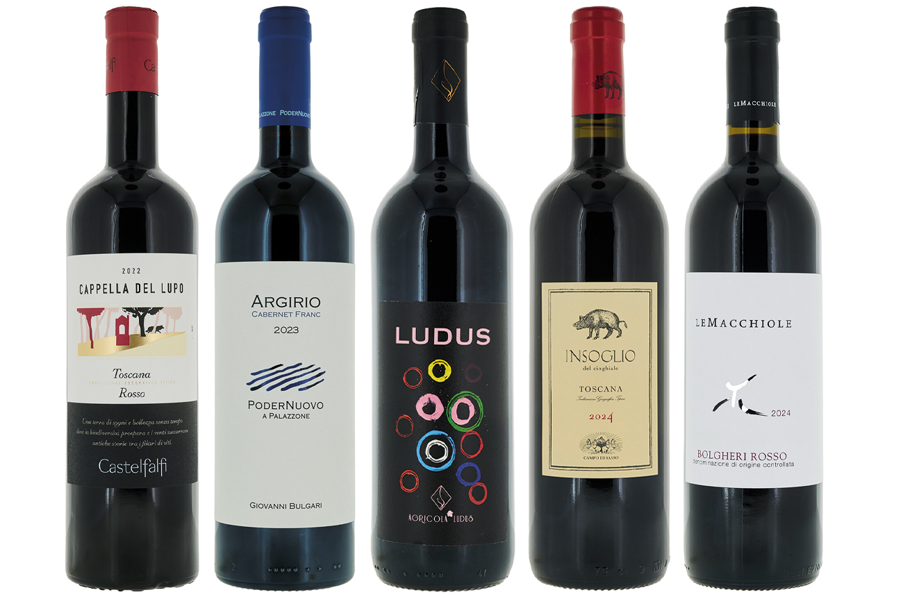 five bottles of wine