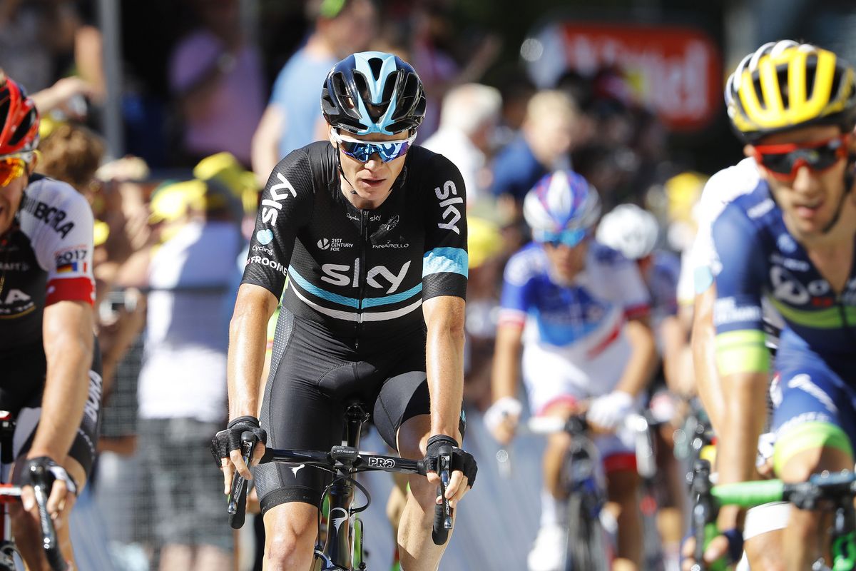 Chris Froome (Sky) comes to the line