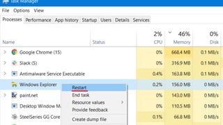 Restarting file explorer process from task manager screenshot