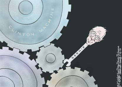 Political cartoon U.S. Hillary Clinton Bernie Sanders Machine