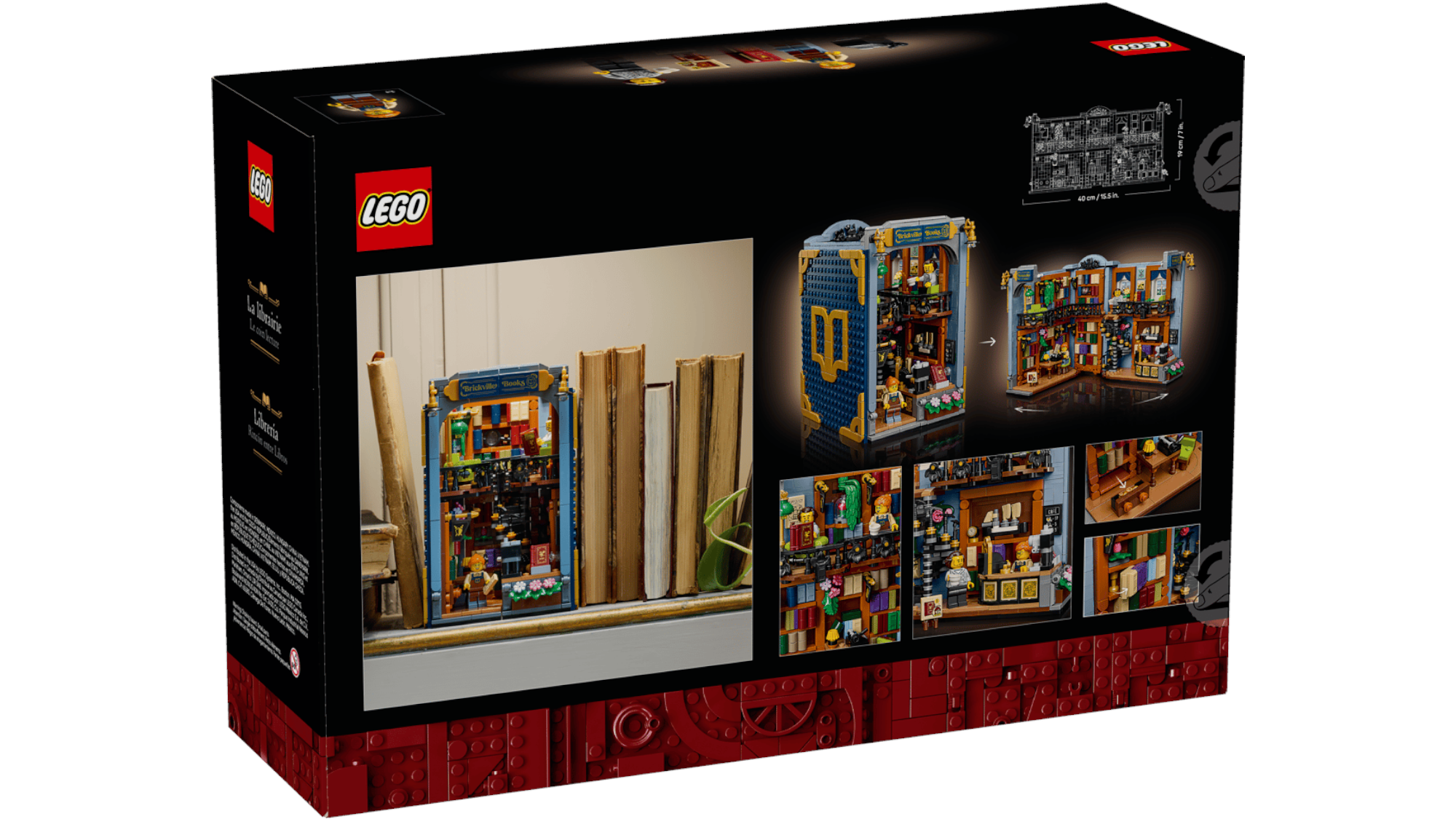 Back of the box of the Lego Bookstore: Book Nook
