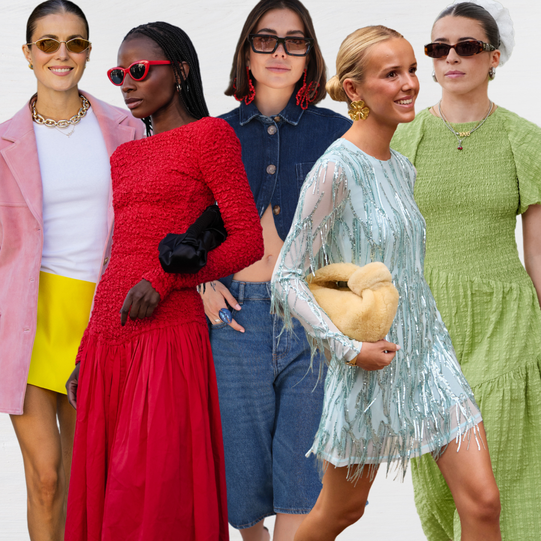 collage of women wearing summer color combinations 