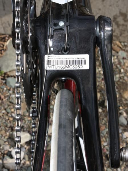 The chain stays are dramatically asymmetrical with the non-drive stay measuring nearly twice the width of the driveside tube.