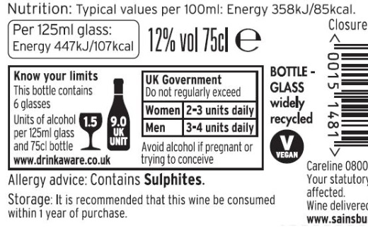Sainsbury's calorie label