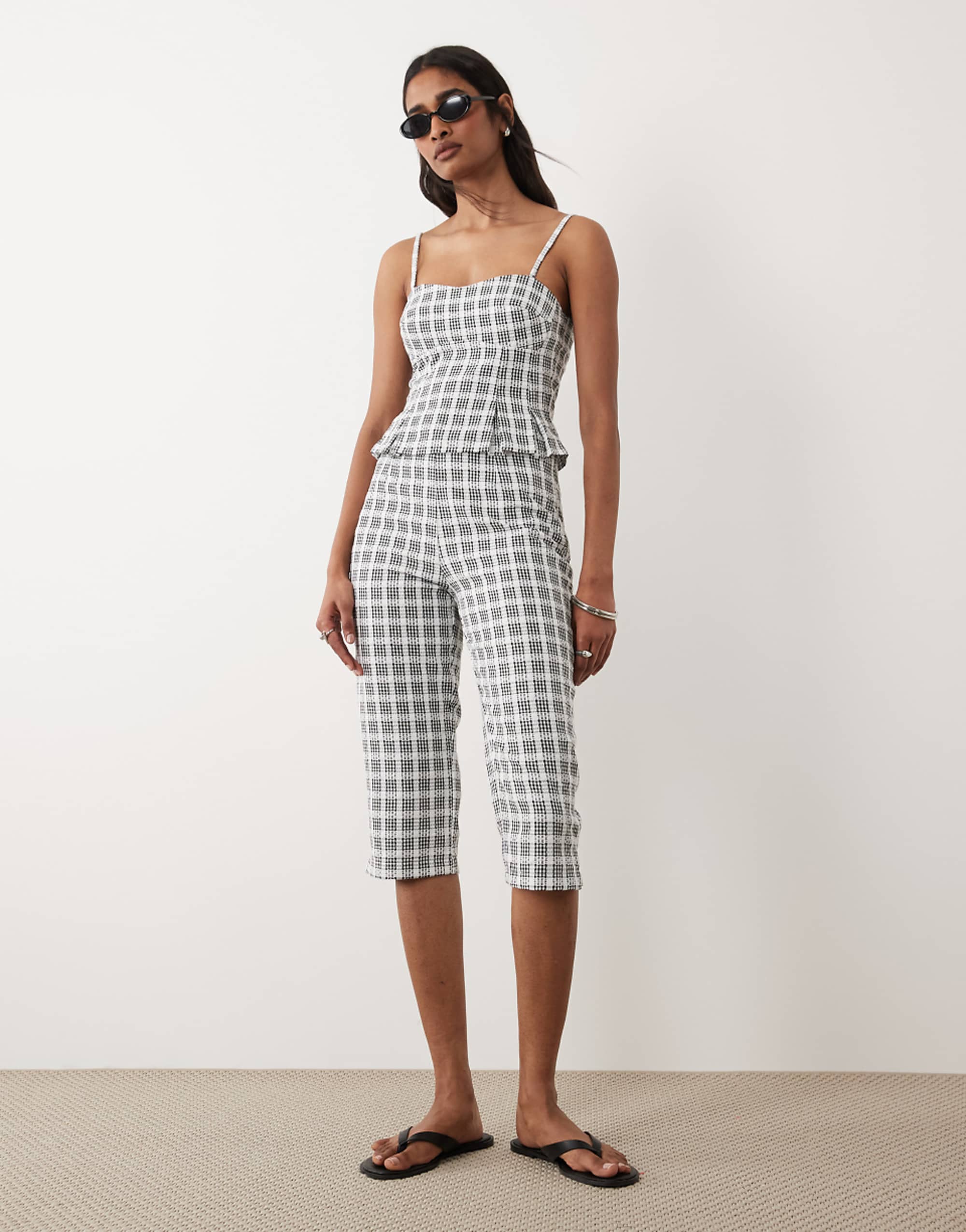 Miss Selfridge Tailored Capri Co-Ord in Embroidered Gingham