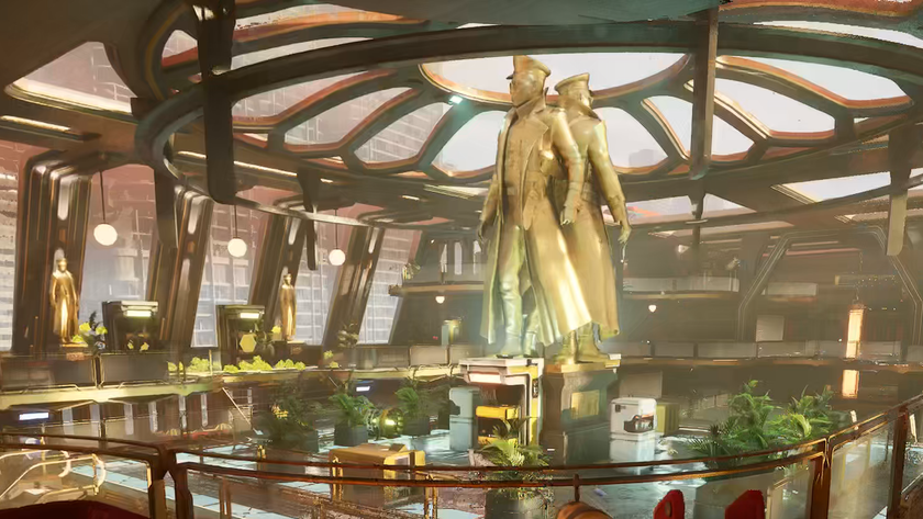 A statue of two conductors in the first-class carriage.