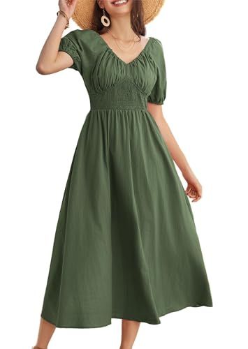 Grace Karin Causal Summer Beach Maxi Dress Women’s Puff Short Sleeve Green Party Vocation Cottagecore Smock Dresses for Ladies S