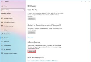 Windows 10 recovery settings