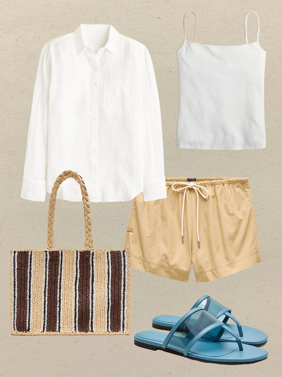 Collage of J.Crew summer clothing pieces.