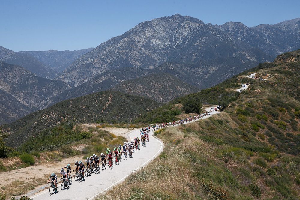 The peloton is lined out during the 2017 Mt. Baldy stage of the Amgen Tour of California