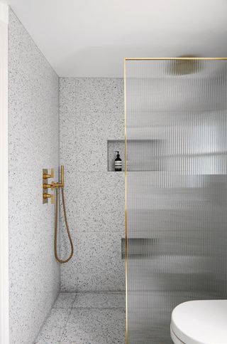 Walk-in shower ideas shower room with fluted glass