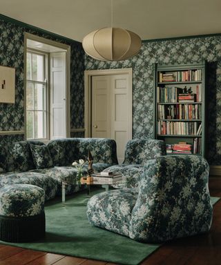 Living room wallpaper in earthy colors