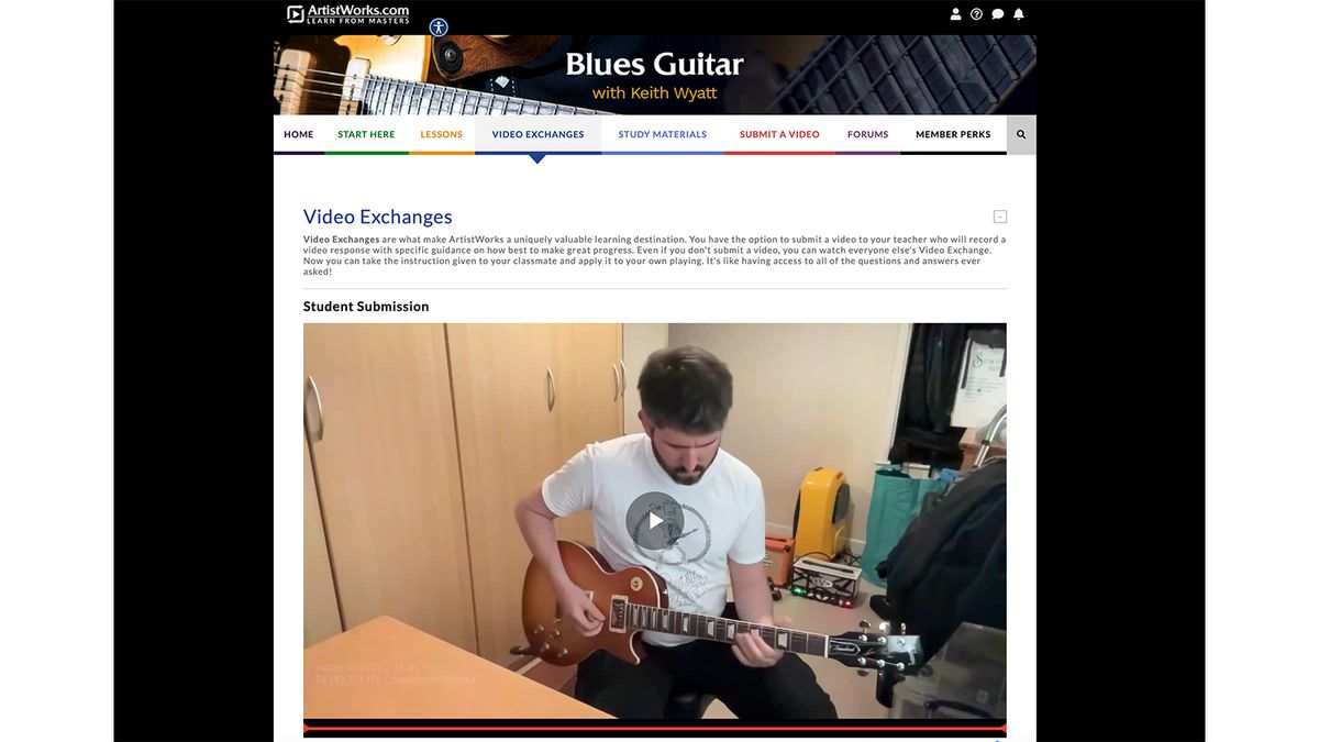 ArtistWorks guitar lesson screen grabs