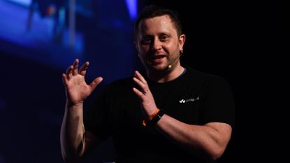 Octave Klaba, CEO of OVHcloud, pictured speaking on stage at Web Summit in Lisbon, Portugal.