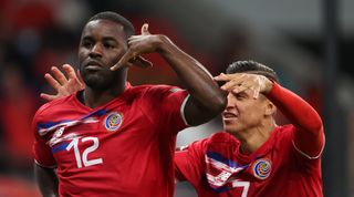 Joel Campbell of Costa Rica celebrates after scoring a goal to make it 1-0 in the 2022 FIFA World Cup Playoff match between Costa Rica and New Zealand at Ahmad Bin Ali Stadium on June 14, 2022 in Doha, Qatar | Costa Rica World Cup 2022 squad