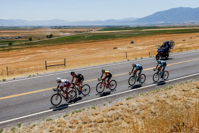The breakaway rides through fields outside of North Logan for stage 1 of the 2019 Tour of Utah
