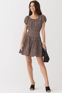 J.Crew Drop-Waist Cotton Poplin Mini Dress in Mocha Floral