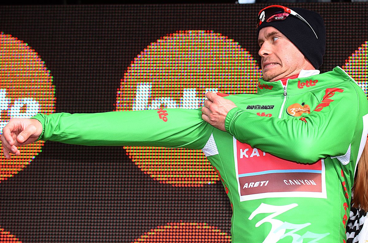 Alexander Kristoff (Katusha) pulls on the green jersey