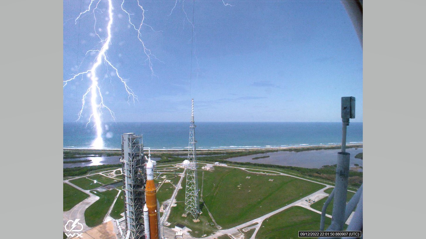 Lightning struck near the Artemis 1 rocket on Sept. 12, 2022.