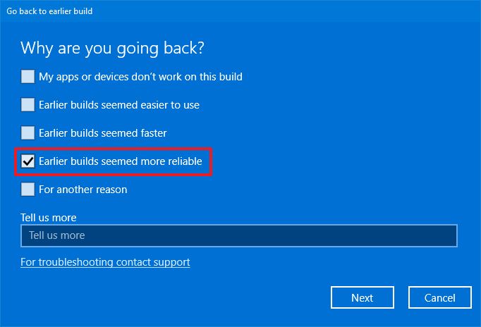 Windows 10 rollback wizard