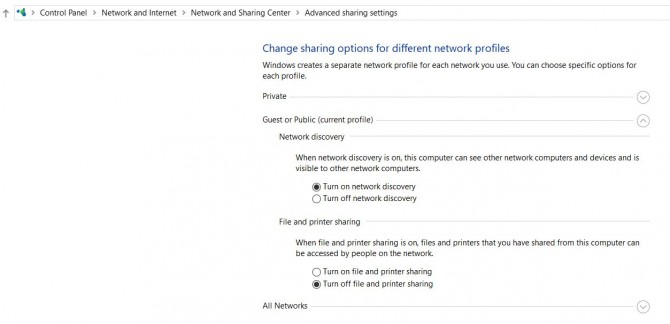 turn on network discovery in control panel