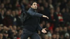 Arsenal head coach Mikel Arteta gestures on the touchline during the clash against Leeds 