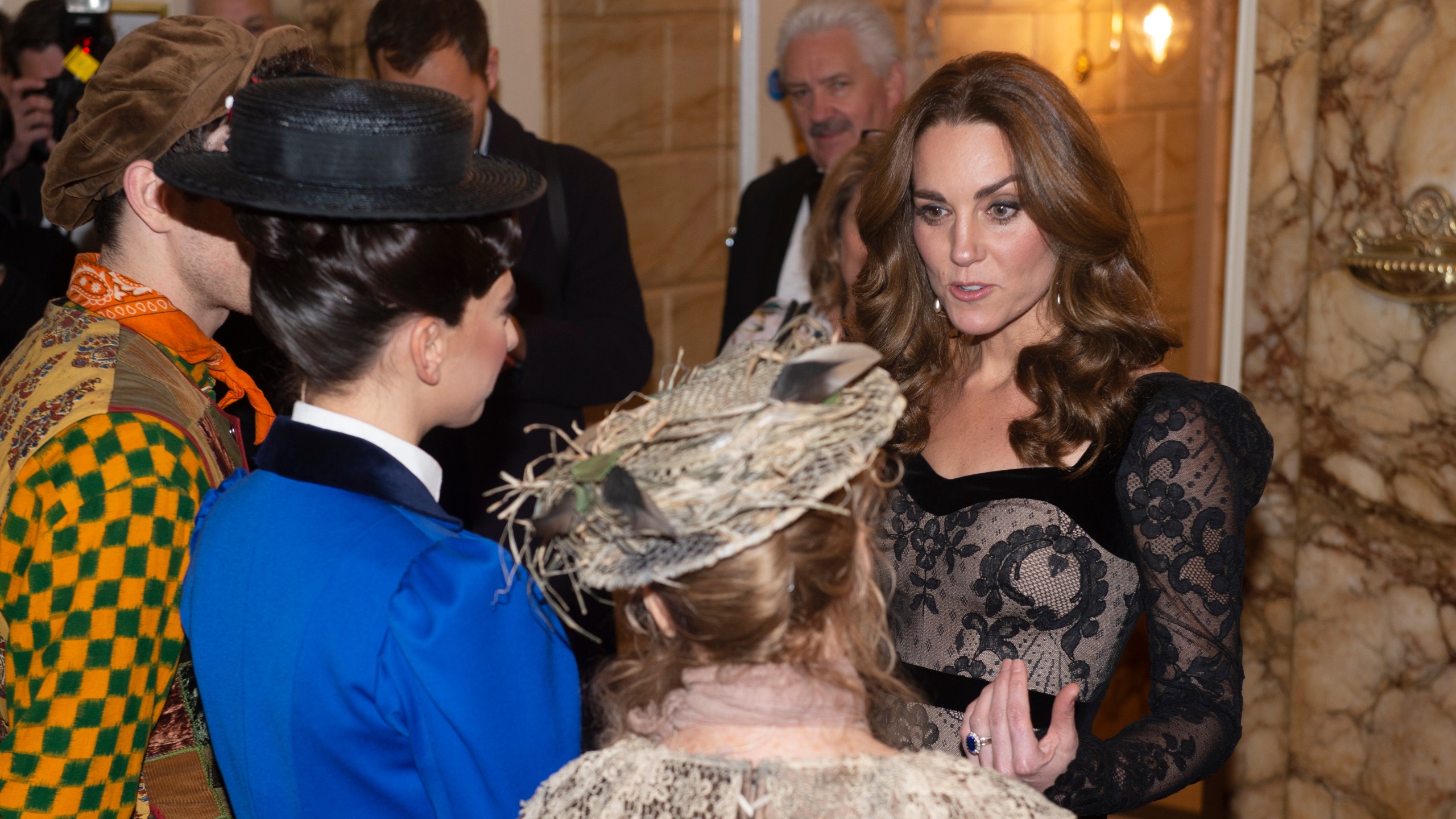 Catherine, Princess of Wales meets the cast of Mary Poppins as she attends the Royal Variety Performance at Palladium Theatre on November 18, 2019
