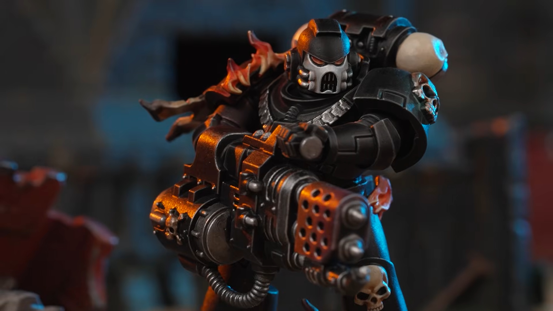 Warhammer Legion of the Damned Space Marine aiming a massive flamer