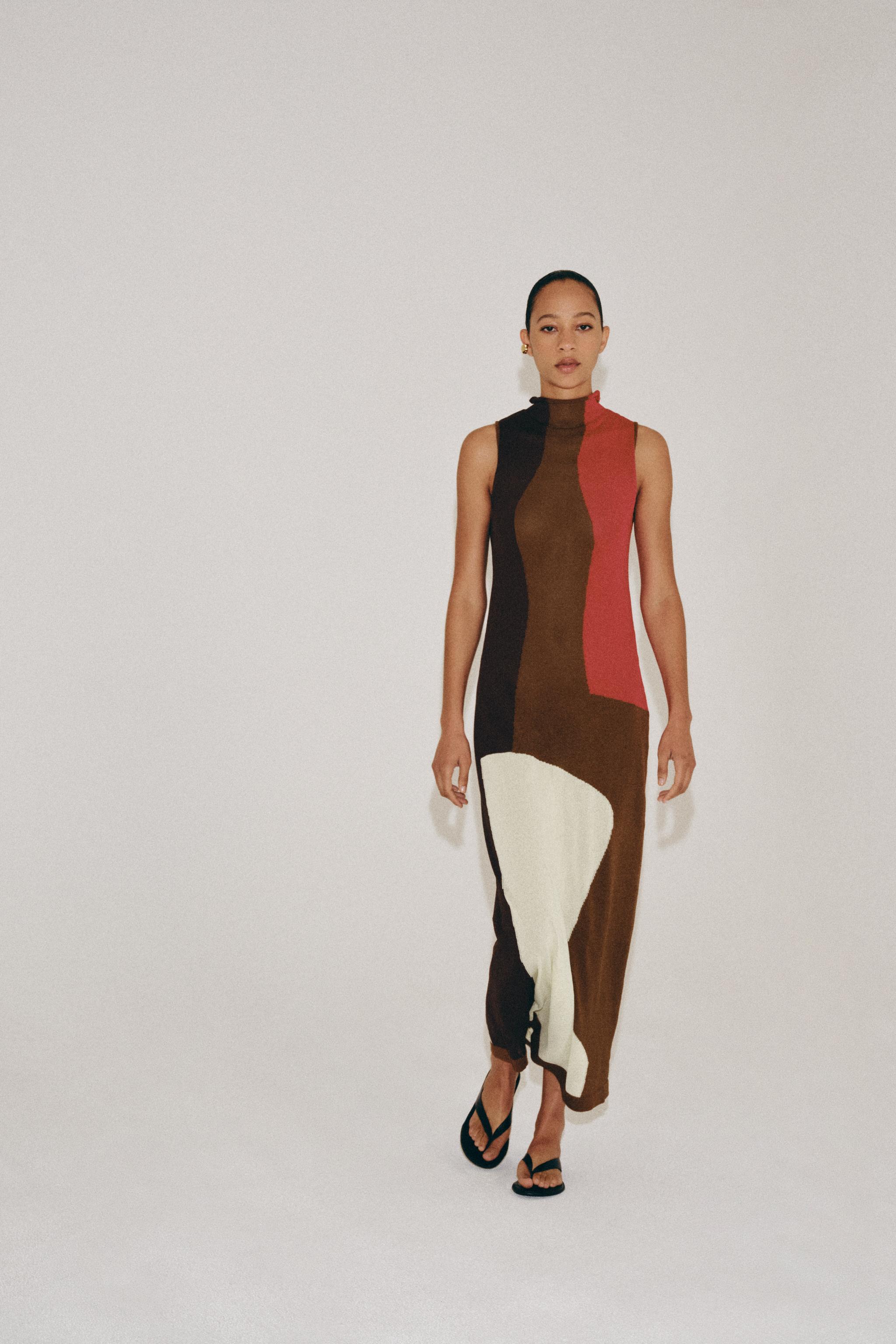 Color Block Knit Dress - Multicolored - S