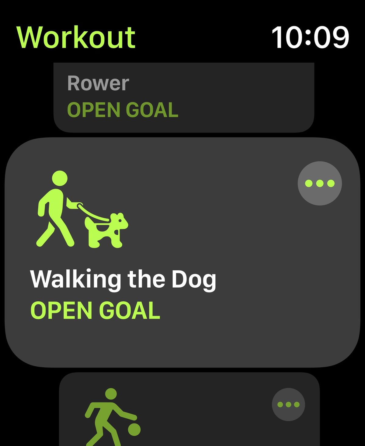 Apple Watch Workout screenshot with fan-made fake workouts: Outrunning a swarm of bees, cable management, walking the dog