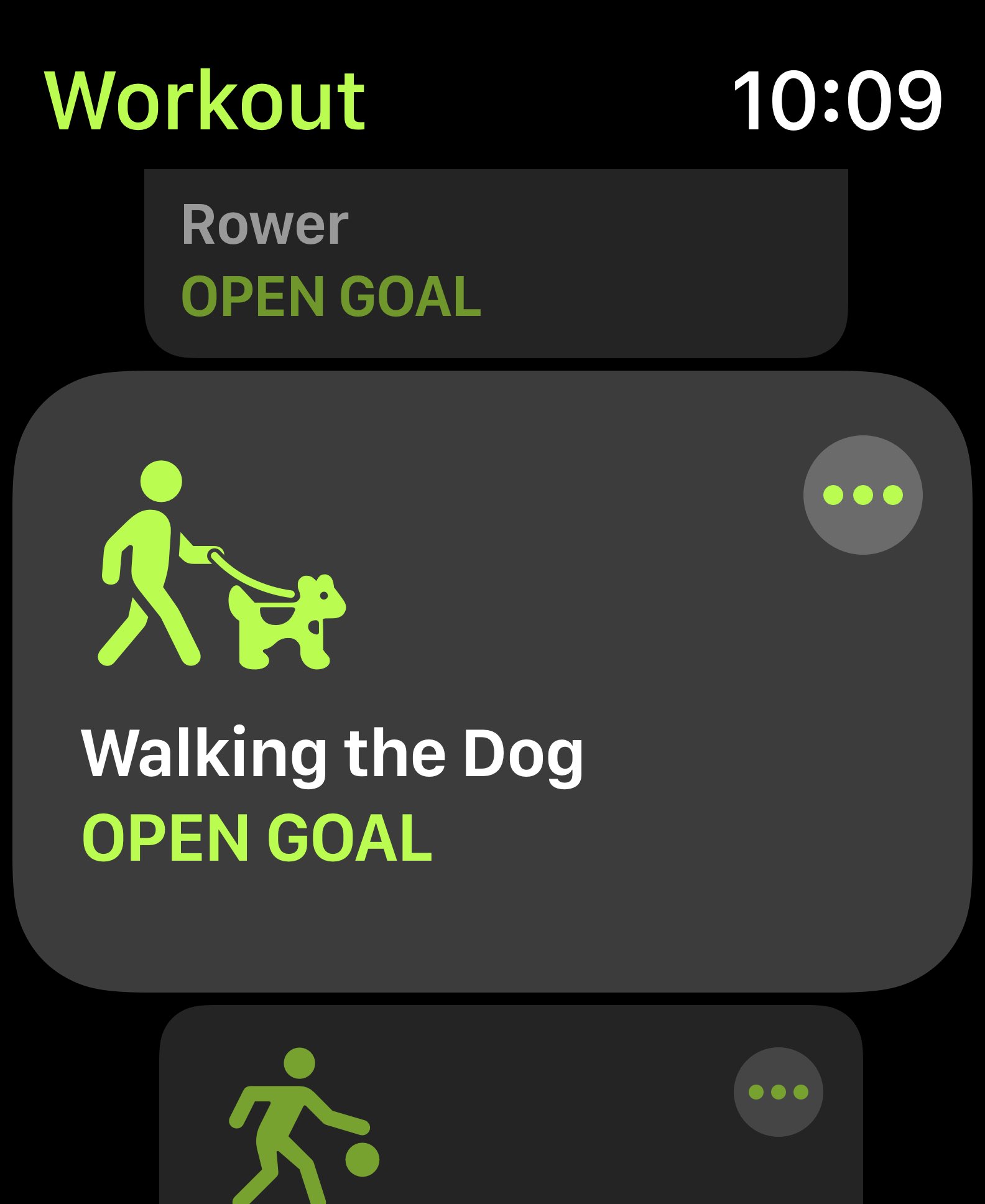 Apple Watch Workout screenshot with fan-made fake workouts: Outrunning a swarm of bees, cable management, walking the dog