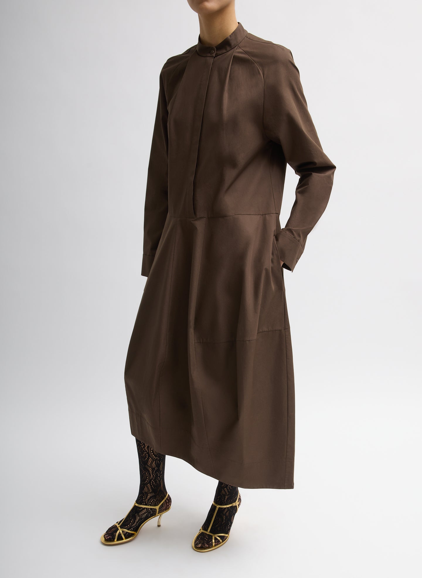 Compact Eco Poplin Balloon Dress - Brown / 00s / F125cp1646
