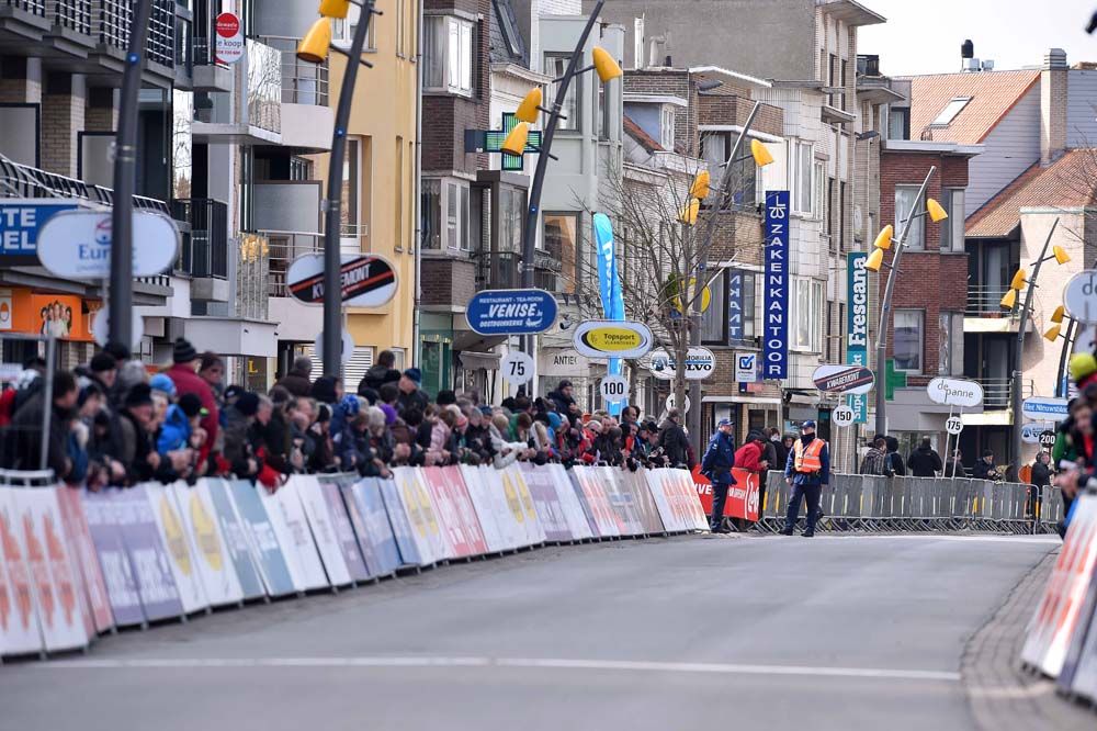 The finish is on asphalt this year after the cobbles were covered over