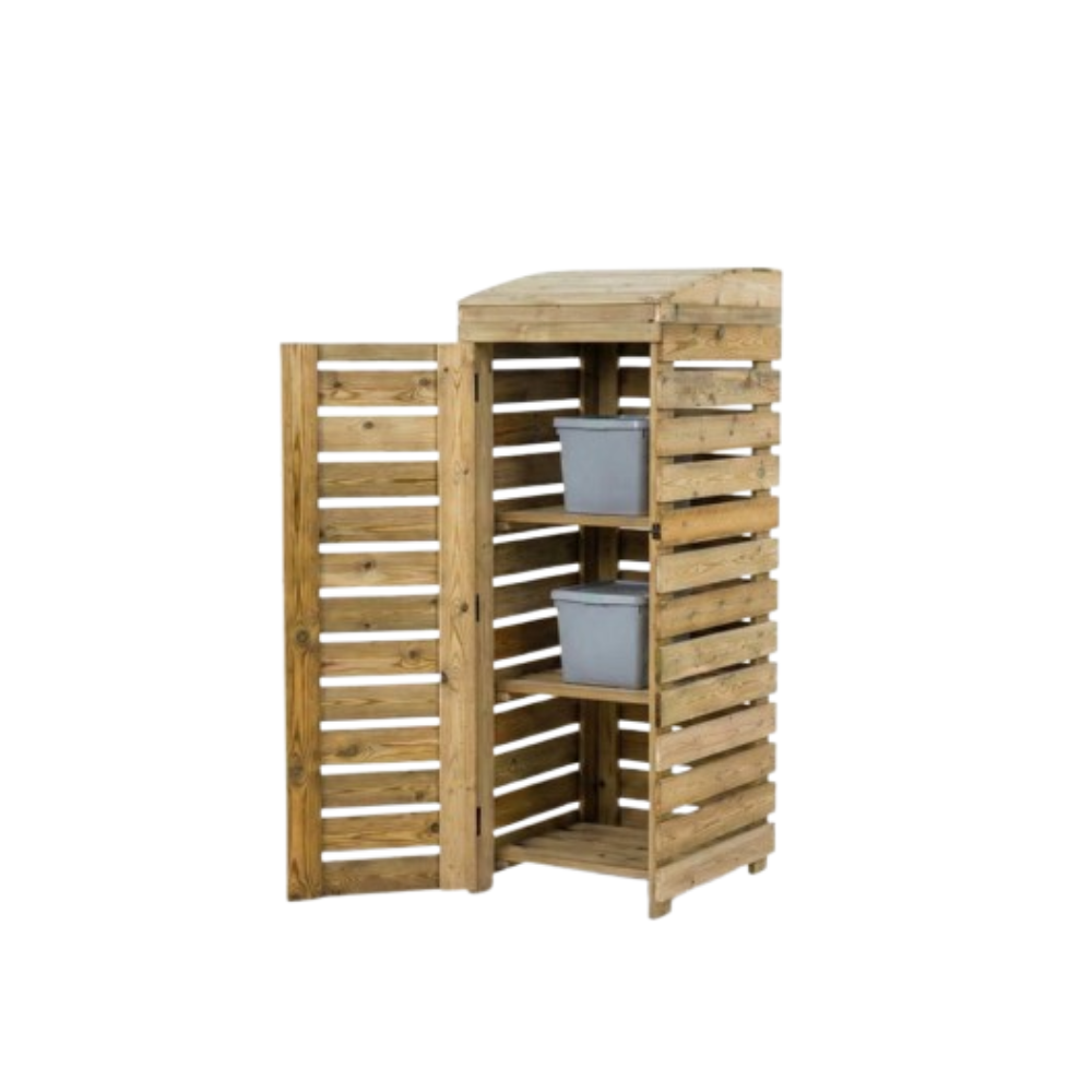 Wooden Recycling Bin Storage with three shelves