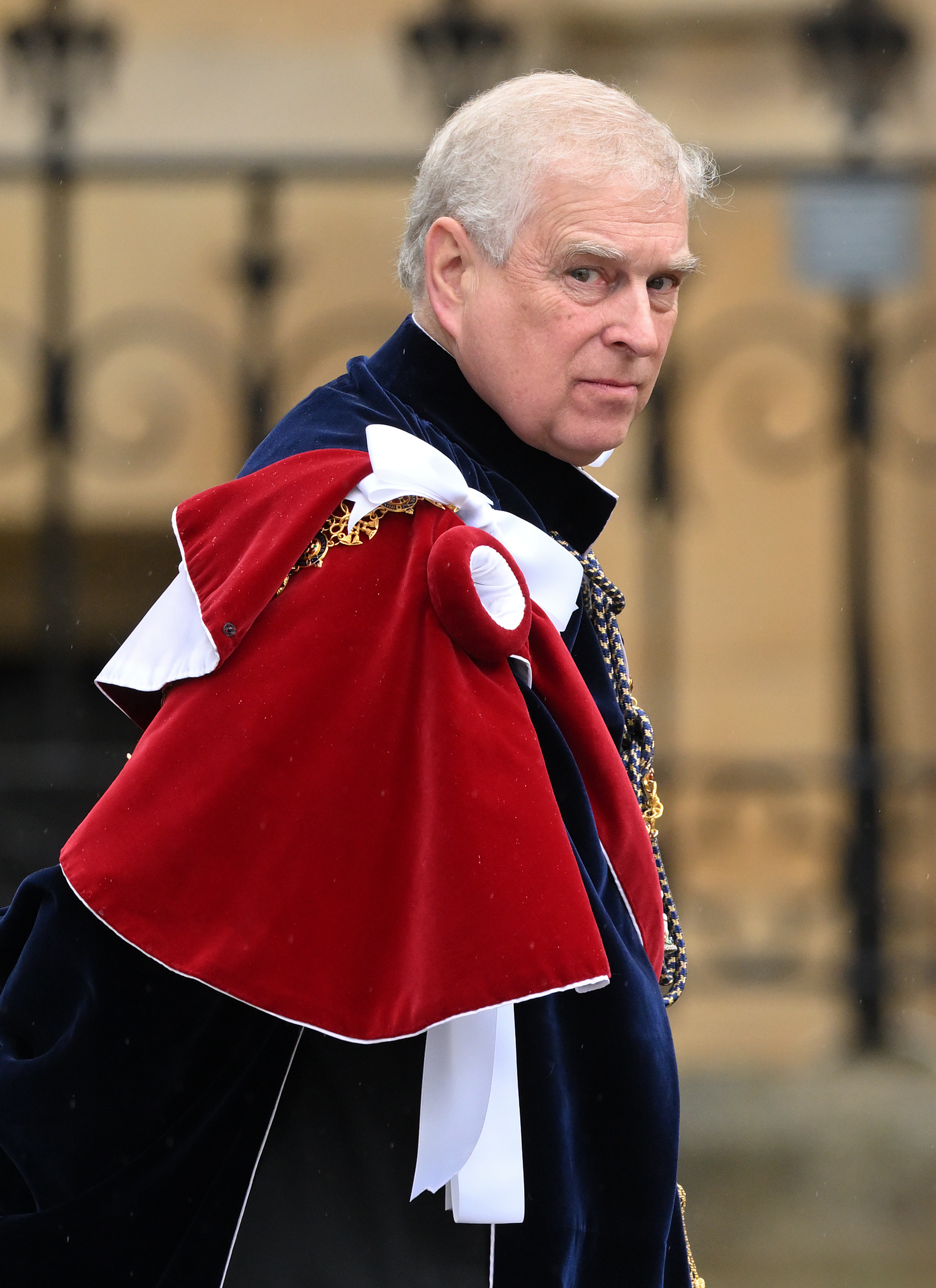 Andrew Mountbatten-Windsor wearing a velvet cape on King Charles&#039;s coronation day
