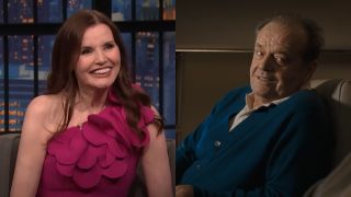 From left to right: Geena Davis on Late Night with Seth Meyers and Jack Nicholson in The Bucket List. 