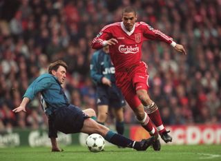 Stan Collymore in action for Liverpool against Arsenal in 1995.