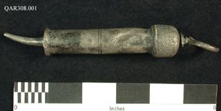 This urethral syringe was used to treat syphilis, a sexually transmitted disease that can be fatal. Chemical analysis shows that it contained mercury, which was commonly used to treat people with syphilis during the early 18th century. Although mercury ma